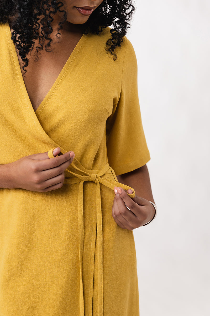 knee length dresses for ladies Ruffle Hem Faux Wrap Mini Dress Sewing Pattern
