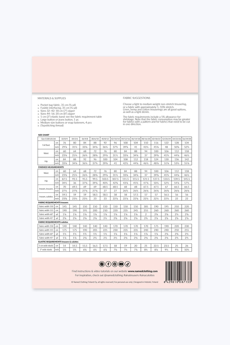 Aina Trousers & Culottes Sewing Pattern | Named Clothing