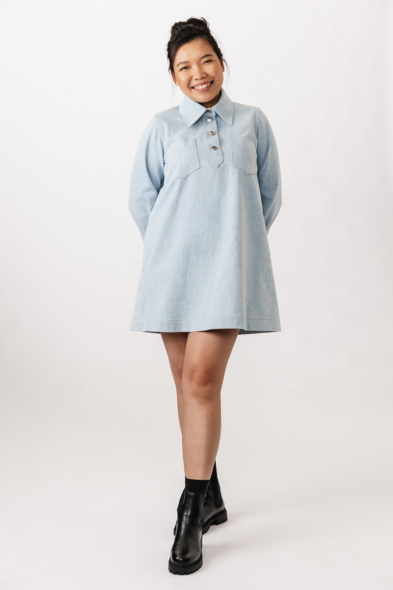 denim shirt dress pattern Denim Shirt Dress Sewing Pattern: Two Styles, Sizes 4-16 US, 34-46 EU (PDF Pattern)