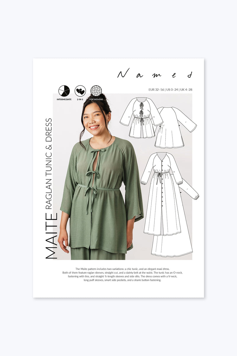 long sleeve maxi dress sewing pattern Maite Raglan Tunic & Bottom Size:42x30 Primavera Couture Beaded Cut You will receive a WED